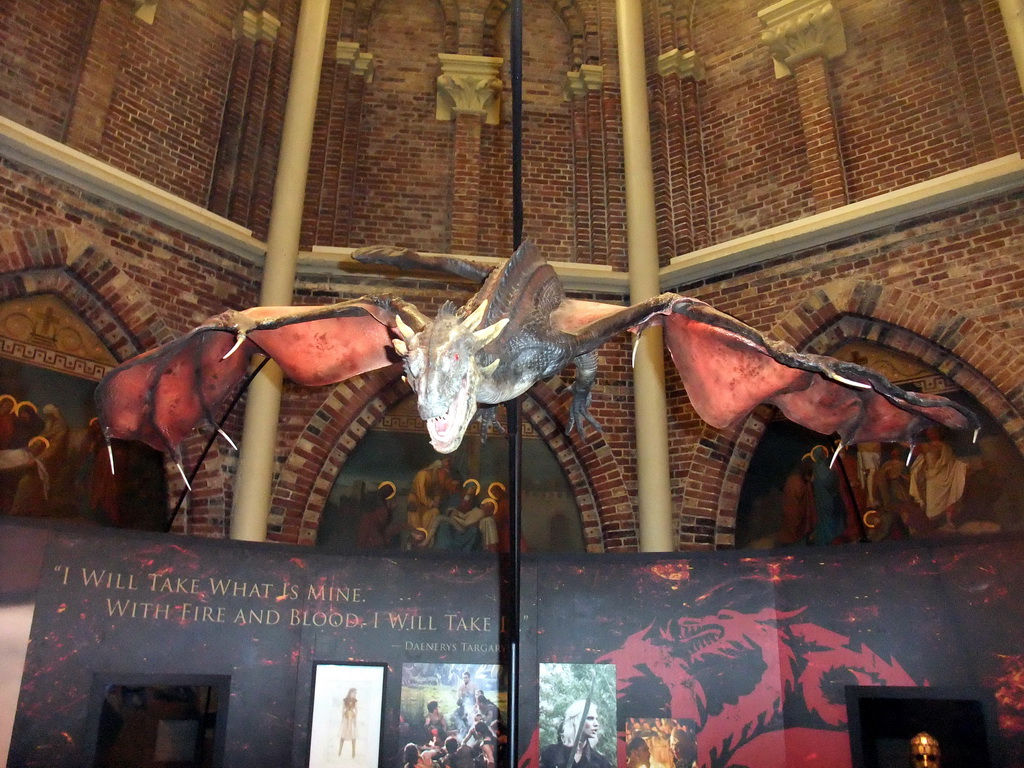 Full scale model of Drogon from season 3 at `Game of Thrones: the Exhibition` at the Posthoornkerk church