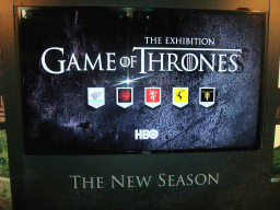 Screen showing information on season 3 of Game of Thrones at `Game of Thrones: the Exhibition` at the Posthoornkerk church