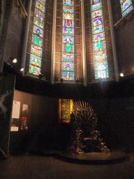 Stained glass windows and the Iron Throne at `Game of Thrones: the Exhibition` at the Posthoornkerk church