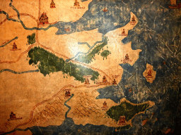 Detail of King`s Landing and Storm`s End at the map of Westeros at `Game of Thrones: the Exhibition` at the Posthoornkerk church