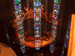Stained glass windows and Joffrey Baratheon`s crown at `Game of Thrones: the Exhibition` at the Posthoornkerk church