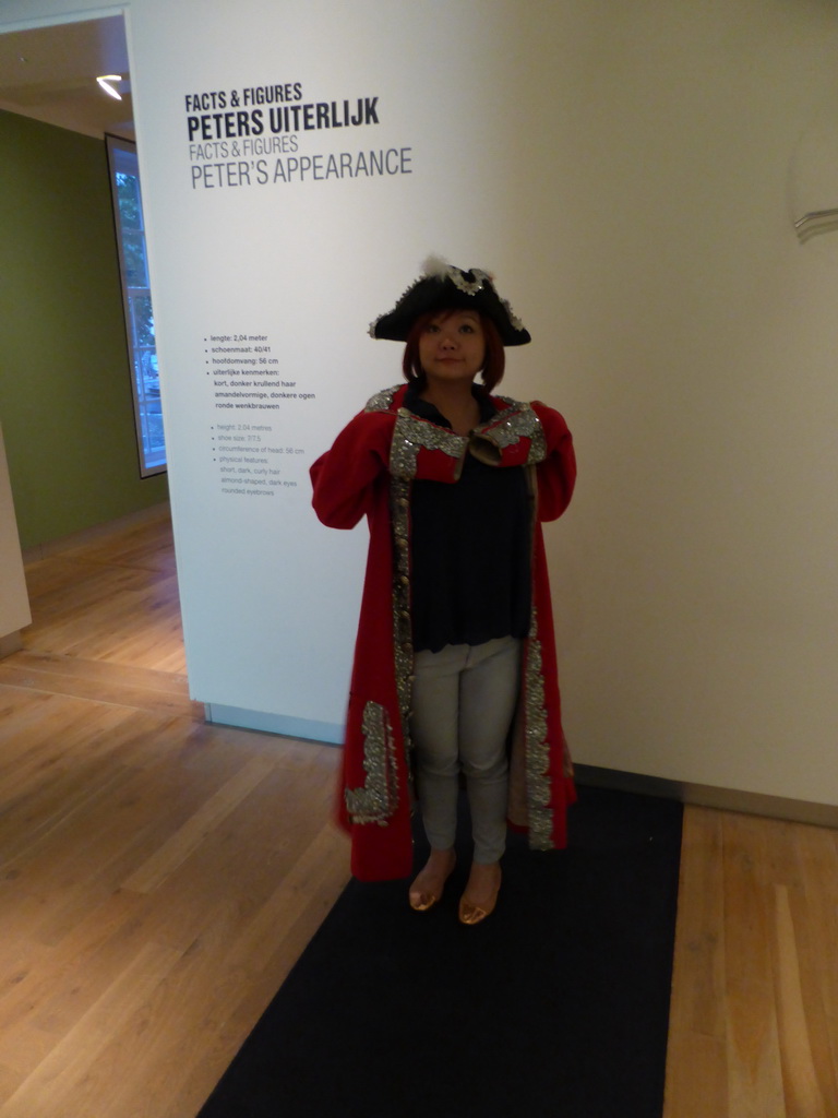 Miaomiao wearing Peter the Great`s clothes, at the exhibition on Peter the Great in the Hermitage Amsterdam museum