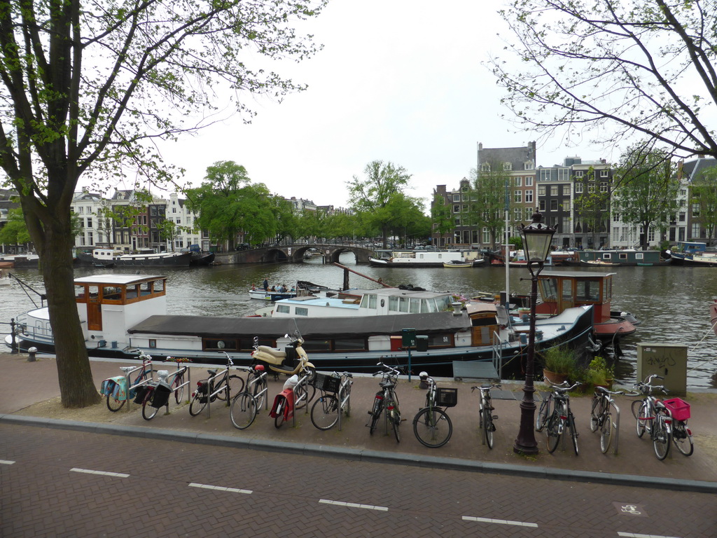 Boats on the Amstel river, viewed from the Regentessenkamer room at the Hermitage Amsterdam museum