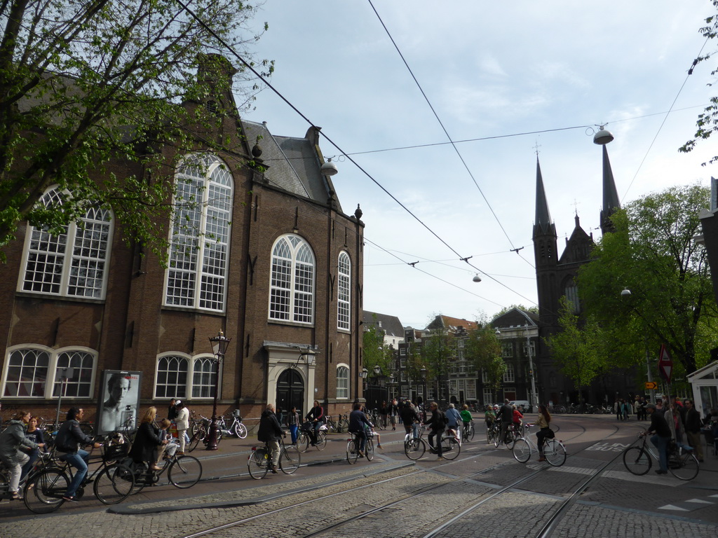 The Spui square with the Aula of the University of Amsterdam and the Krijtberg church