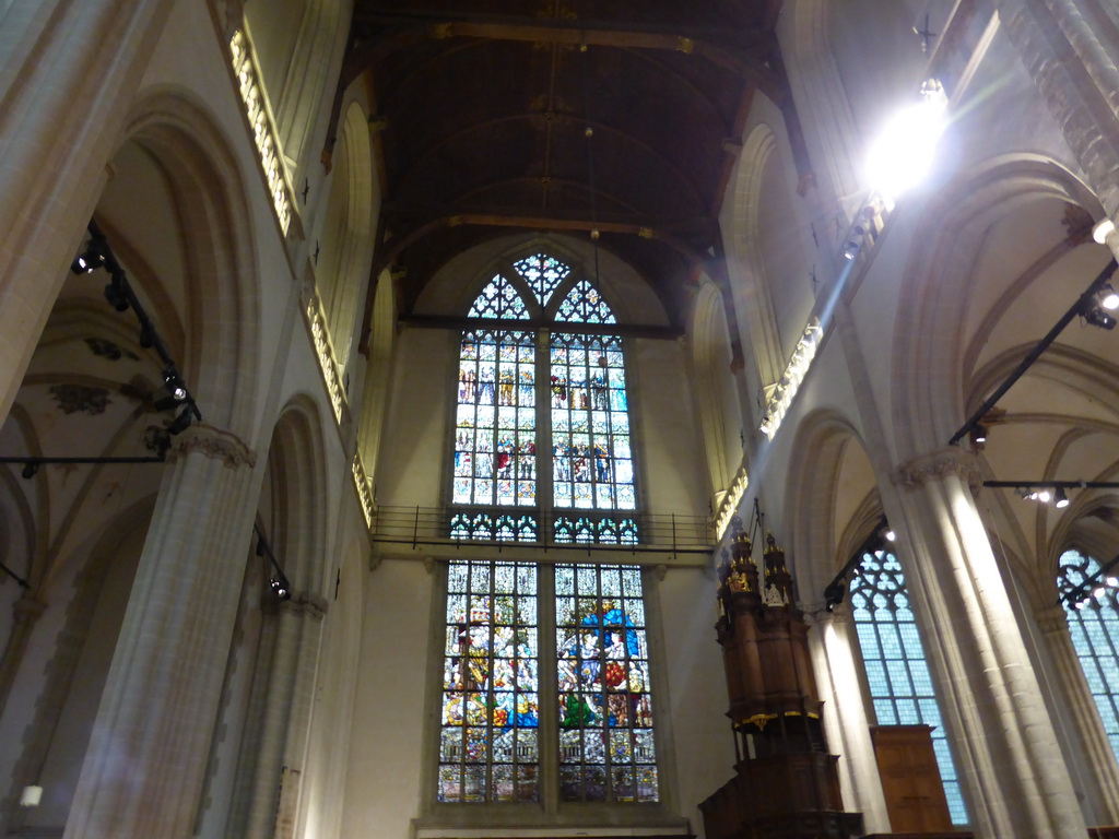 Stained glass windows at the transept of the Nieuwe Kerk church