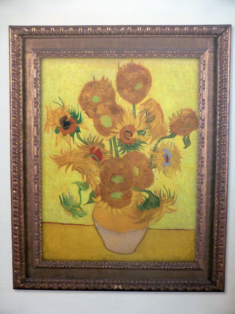 Poster of the temporarily removed painting `Sunflowers` by Vincent van Gogh at the Van Gogh Museum
