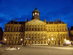 The Dam square with the Royal Palace Amsterdam, by night