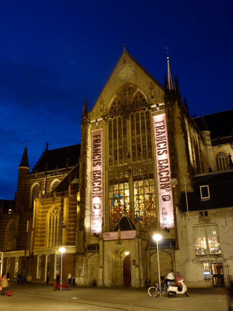 The Dam square with the Nieuwe Kerk church, by night