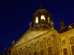Facade and tower of the Royal Palace Amsterdam, by night