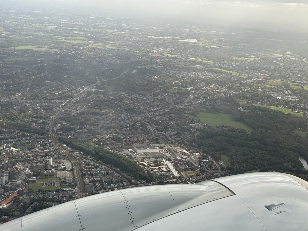 The towns of Mortsel and Edegem with the Fort 5, viewed from the airplane from Antwerp