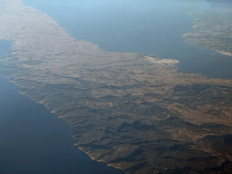 The northwest coast of Turkey with the towns of Gelibolu and Çardak, viewed from the airplane from Antwerp