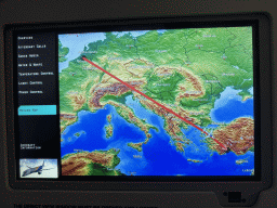 Screen with flight information in the airplane from Antwerp