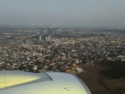 The east side of the city, viewed from the airplane from Antwerp, at sunset