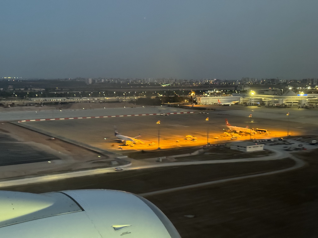 Antalya Airport, viewed from the airplane from Antwerp, at sunset