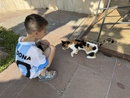 Max with a cat at the garden of the Rixos Downtown Antalya hotel