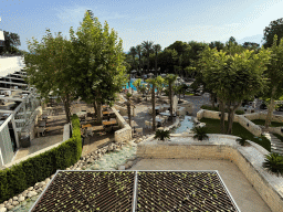 Garden and swimming pool of the Rixos Downtown Antalya hotel, viewed from the Lobby Lounge restaurant at the first floor