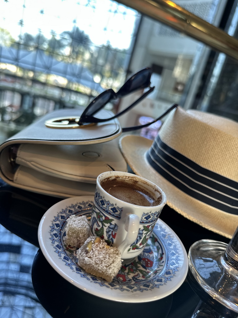 Turkish coffee at the lobby at the central hall of the Rixos Downtown Antalya hotel