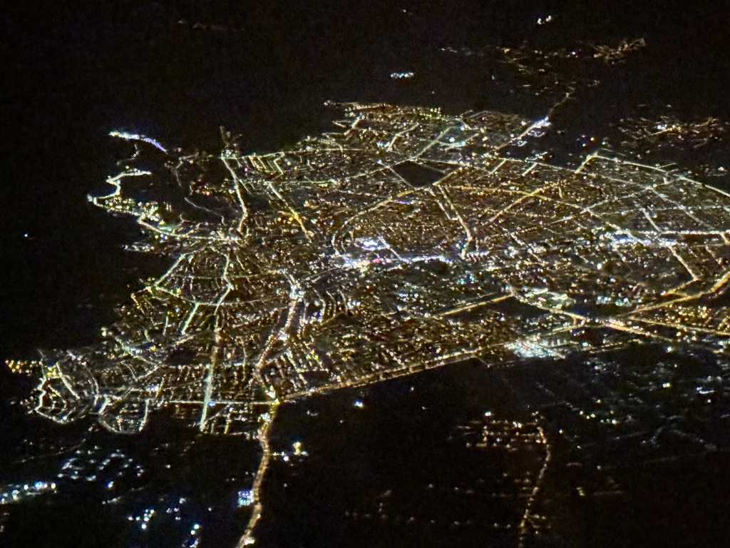 The city of Isparta, viewed from the airplane to Antwerp, by night
