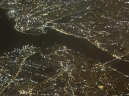 The city center of the city of Istanbul, viewed from the airplane to Antwerp, by night