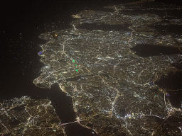 The city center of the city of Istanbul, viewed from the airplane to Antwerp, by night