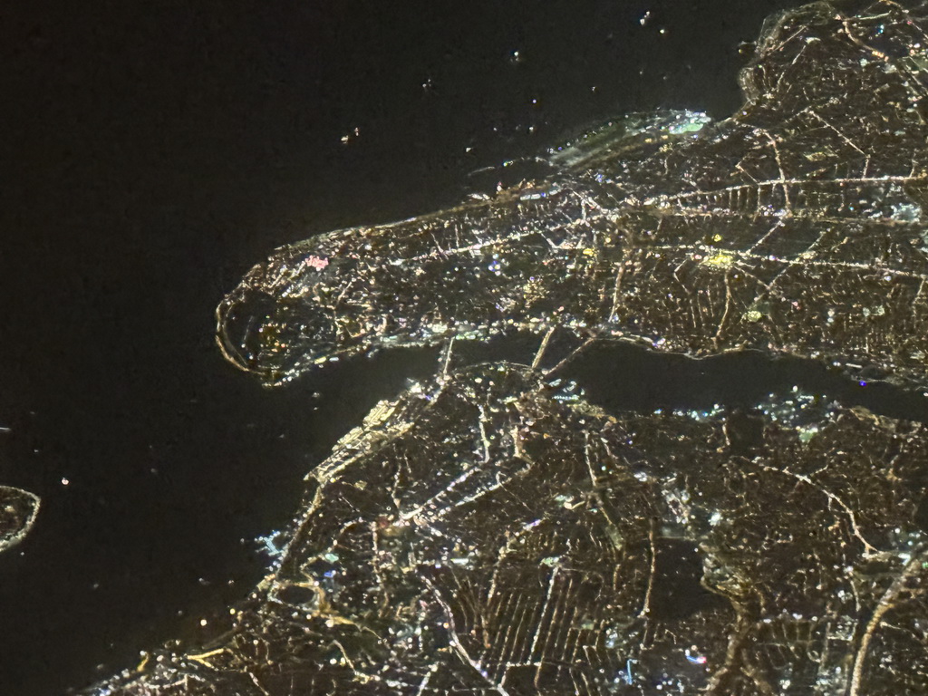 The city center of the city of Istanbul, viewed from the airplane to Antwerp, by night