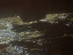 The west side of the city of Istanbul, viewed from the airplane to Antwerp, by night
