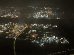 The harbour of Antwerp, viewed from the airplane to Antwerp, by night