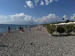 The beach and the Roxy Beach Club at the Beach Park, with a view on the Bey Mountains and the Gulf of Antalya