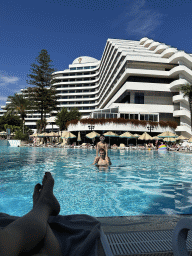 Tim and Max at the swimming pool at the garden of the Rixos Downtown Antalya hotel