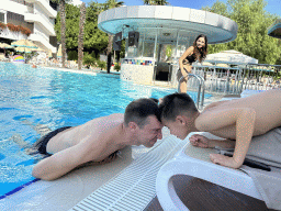 Tim and Max at the swimming pool at the garden of the Rixos Downtown Antalya hotel