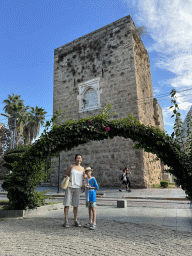 Miaomiao and Max in front of a tower at the Cumhuriyet Caddesi street