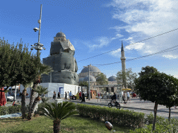 The Cumhuriyet Caddesi street, the Antalya Saat Kulesi tower, under renovation, and the Tekeli Mehmet Pasa Mosque
