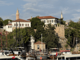 Boats at the Roman Harbour, the Iskele Mosque, the Kirk Merdiven staircase, the City Wall and the minarets of the Yivli Minaret Mosque and the Tekeli Mehmet Pasa Mosque, viewed from the Pier
