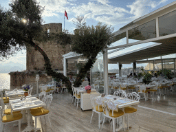 The terrace of the Sauvignon Restaurant and the Hidirlik Kulesi tower, viewed from the Hesapçi Sokak alley