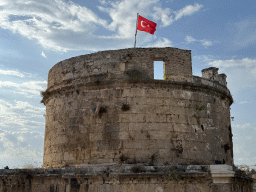 The top of the Hidirlik Kulesi tower, viewed from the Hesapçi Sokak alley