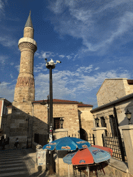 West side and minaret of the Sehzade Korkut Mosque at the Hesapçi Sokak alley