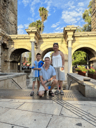 Tim, Miaomiao and Max at the west side of Hadrian`s Gate at the Imaret Sokak alley