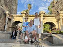 Tim, Miaomiao and Max at the west side of Hadrian`s Gate at the Imaret Sokak alley