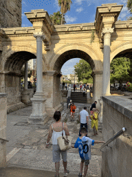 Miaomiao and Max at the west side of Hadrian`s Gate at the Imaret Sokak alley