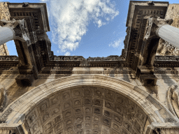 West facade and ceiling of Hadrian`s Gate at the Imaret Sokak alley