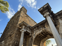 Southeast facade of Hadrian`s Gate at the Atatürk Caddesi street