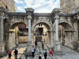 East side of Hadrian`s Gate at the Atatürk Caddesi street