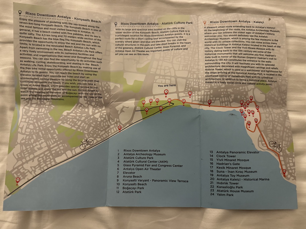 Map with biking routes in Antalya