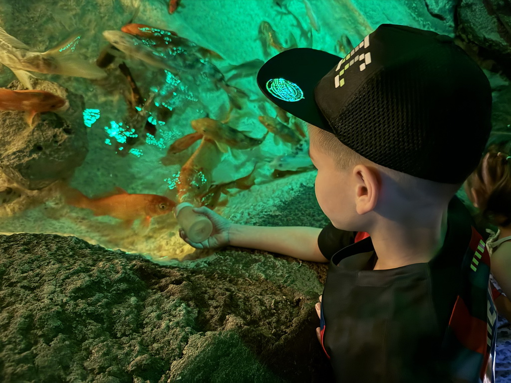 Max bottle feeding Koi at the First Floor of the Aquarium at the Antalya Aquarium