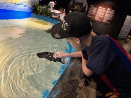 Max feeding Stingrays at the First Floor of the Aquarium at the Antalya Aquarium