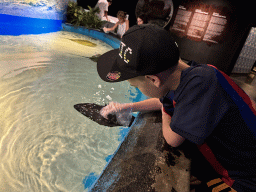 Max feeding Stingrays at the First Floor of the Aquarium at the Antalya Aquarium
