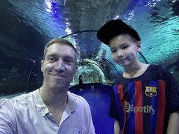 Tim and Max at the Genoese Ship Wreck section of the World`s Biggest Tunnel Aquarium at the Ground Floor of the Aquarium at the Antalya Aquarium