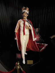 Statue of Freddie Mercury at the Face 2 Face Wax Museum at the Antalya Aquarium, with explanation
