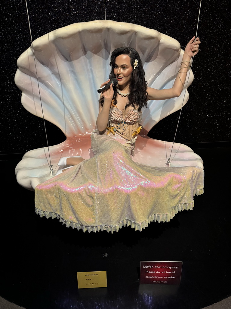 Statue of Katy Perry at the Face 2 Face Wax Museum at the Antalya Aquarium, with explanation