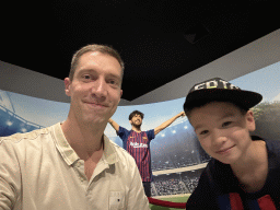 Tim and Max with a statue of Lionel Messi at the Face 2 Face Wax Museum at the Antalya Aquarium